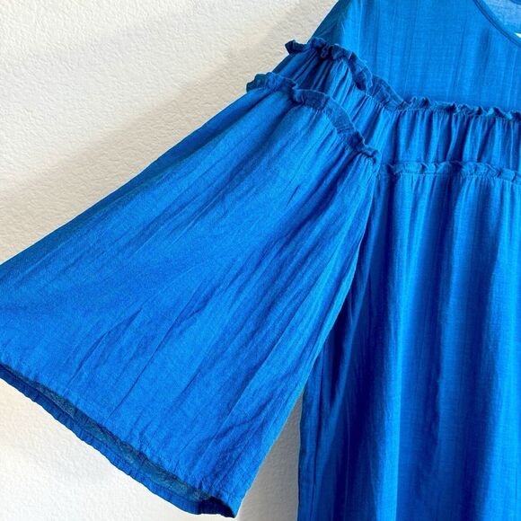 Gap Tiered Ruffle Blouse Size M Teal 3/4 Butterfly Sleeves Top - Picture 6 of 8